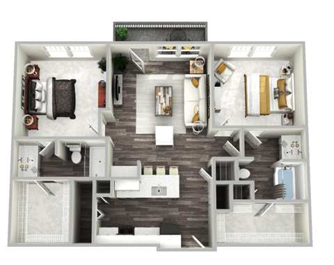 Floor plan for 2 beds, 2 baths, 1133 sqft